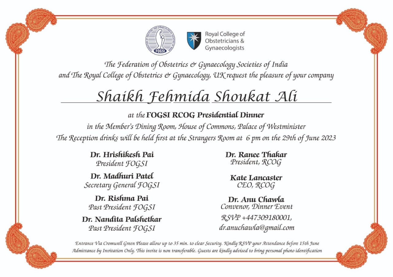RCOG Presidential Dinner Westminster Invitation